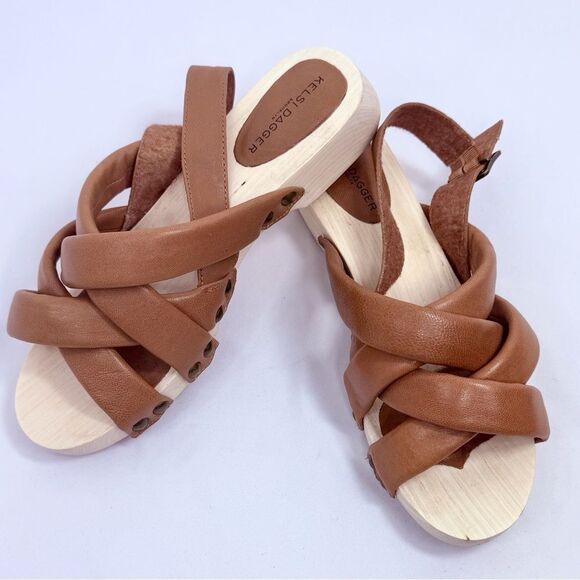 Kelsi Dagger Anthropologie Brooklyn Grove Brown Padded Strap Wood Sole Sandals - Picture 7 of 16